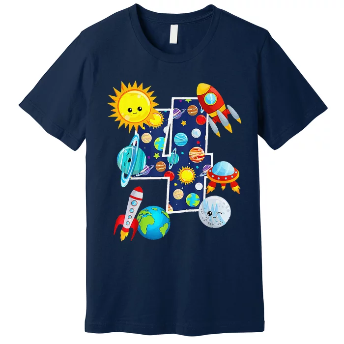 Outer Space 4 Year Old 4th Gift Birthday Planets Astronaut Premium T-Shirt