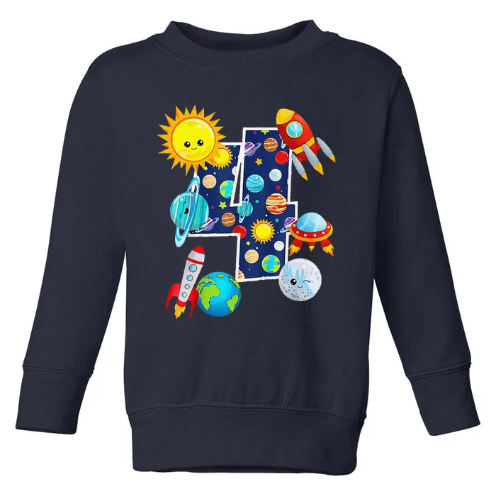 Outer Space 4 Year Old 4th Gift Birthday Planets Astronaut Toddler Sweatshirt