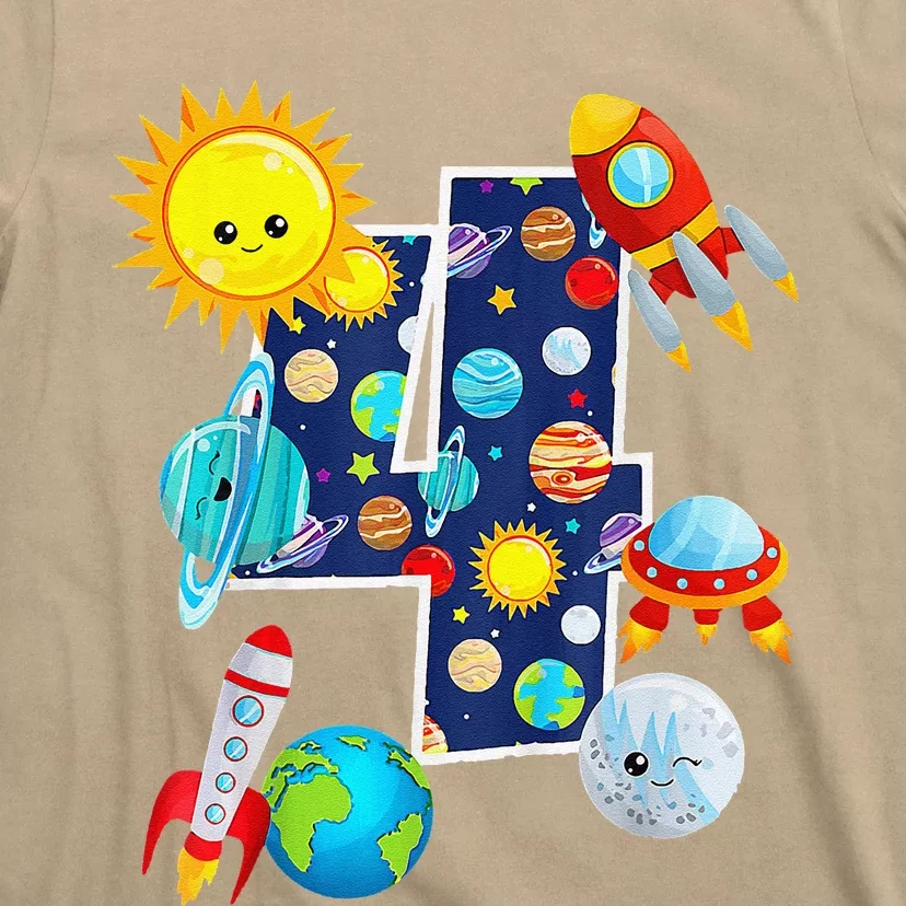 Outer Space 4 Year Old 4th Gift Birthday Planets Astronaut T-Shirt