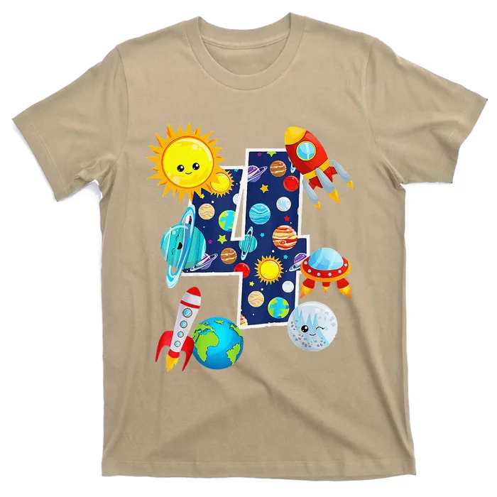 Outer Space 4 Year Old 4th Gift Birthday Planets Astronaut T-Shirt