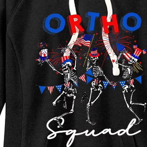 Ortho Squad 4th Of July Usa Flag Skeleton Dancing Orthopedic Women's Fleece Hoodie