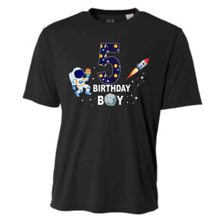 Outer Space 5th Birthday 5 Year Old Solar System Astronaut Cooling Performance Crew T-Shirt