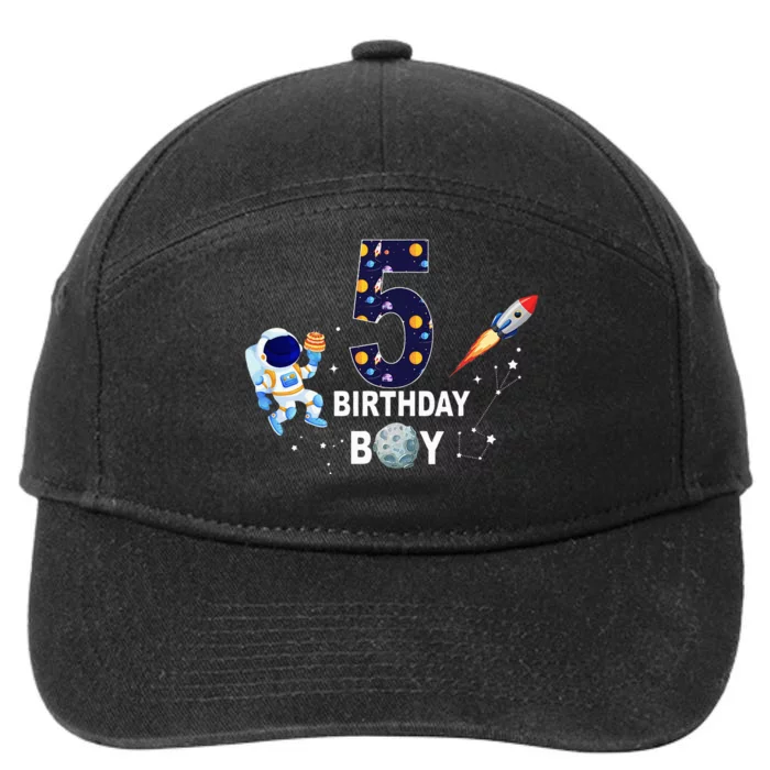 Outer Space 5th Birthday 5 Year Old Solar System Astronaut 7-Panel Snapback Hat