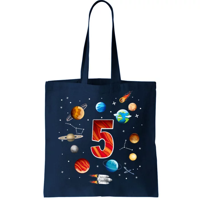 Outer Space 5 Years Old 5th Birthday Boys Planets Astronaut Tote Bag