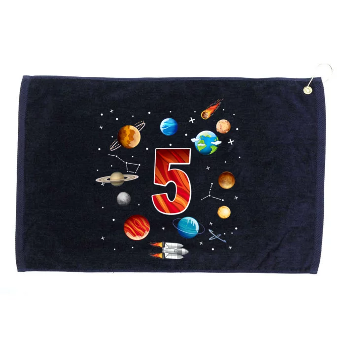 Outer Space 5 Years Old 5th Birthday Boys Planets Astronaut Grommeted Golf Towel