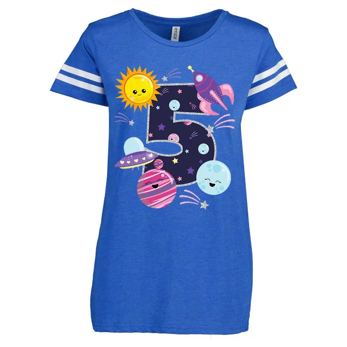 Outer Space 5 Year Old 5th Birthday Party Space Theme Enza Ladies Jersey Football T-Shirt