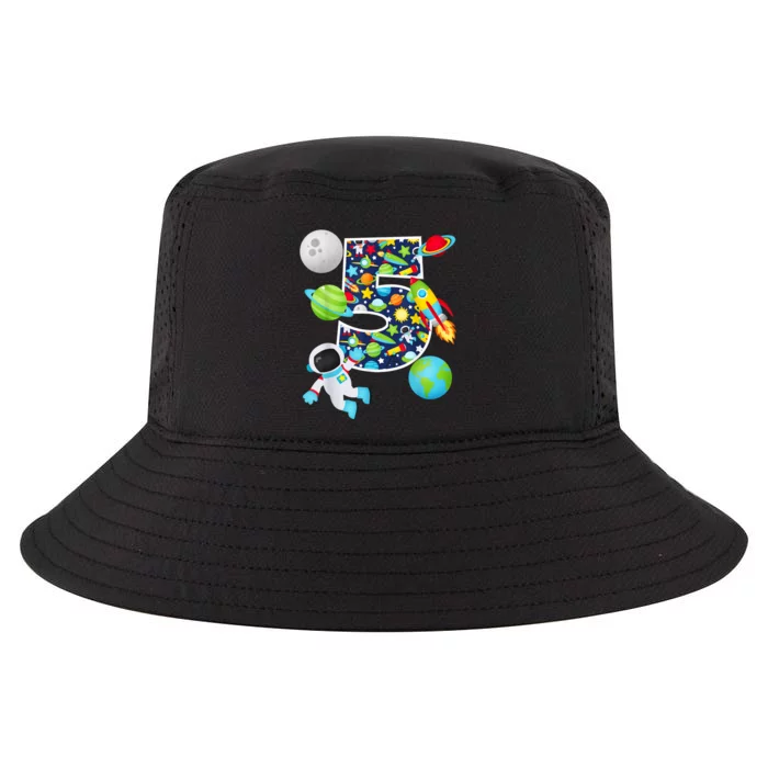 Outer Space 5 Year Old 5th Birthday Party Solar System Cool Comfort Performance Bucket Hat