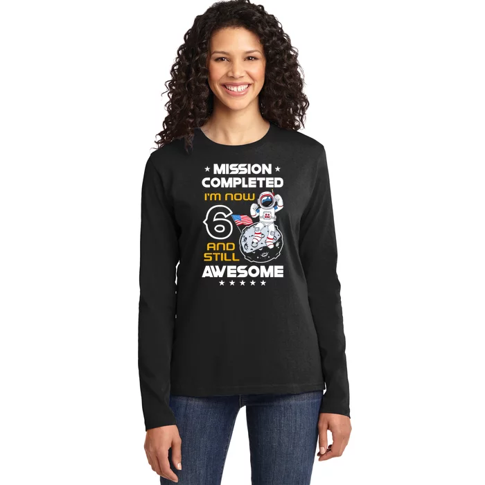 Outer Space 6 Year Old 6th Bithday Space Ship Planet Party Ladies Long Sleeve Shirt