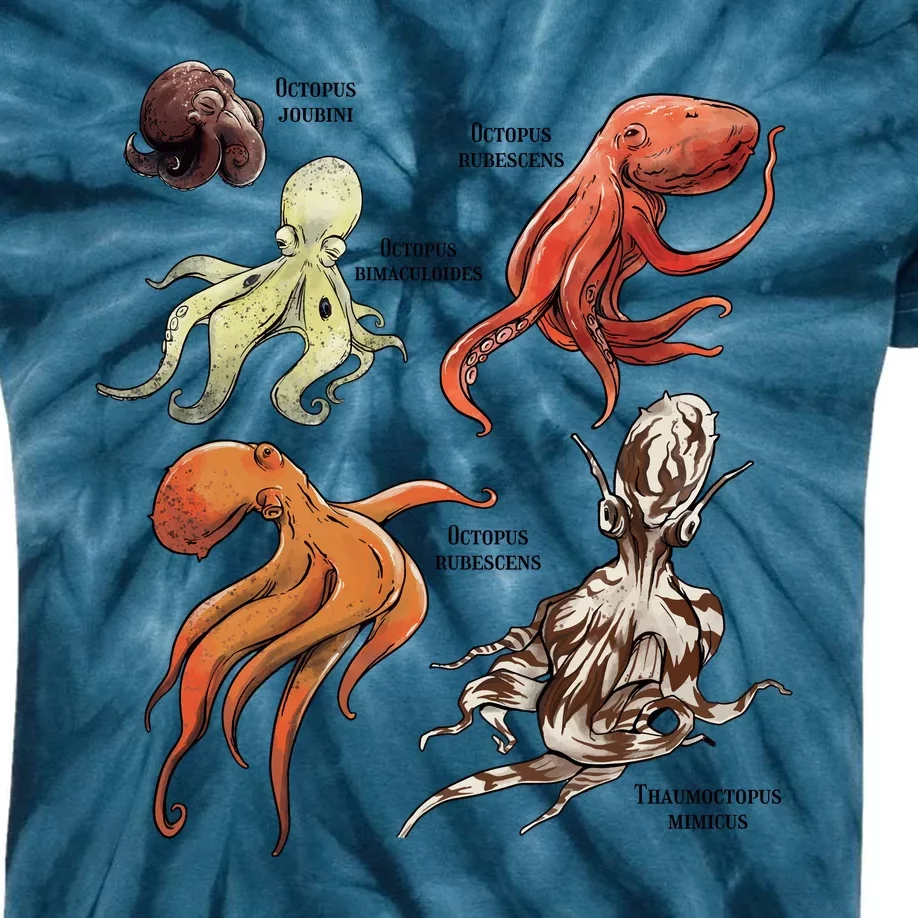 Octopus Sea Animals Species Kids Tie-Dye T-Shirt