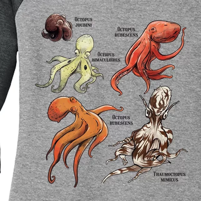 Octopus Sea Animals Species Women's Tri-Blend 3/4-Sleeve Raglan Shirt