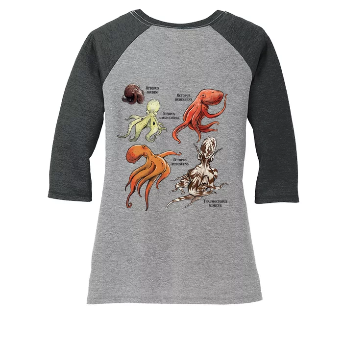 Octopus Sea Animals Species Women's Tri-Blend 3/4-Sleeve Raglan Shirt