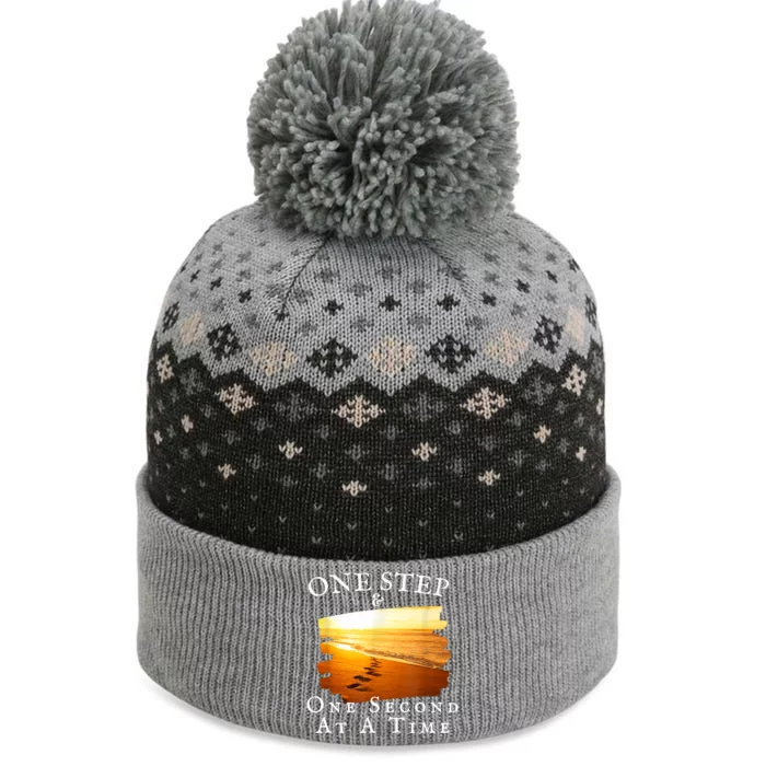 One Step And One Second At A Time Faith In God The Baniff Cuffed Pom Beanie