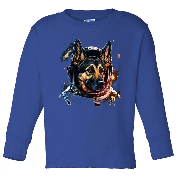 Outer Space Alsatian On Galaxy Astronaut Ger Shepherd Gift Toddler Long Sleeve Shirt