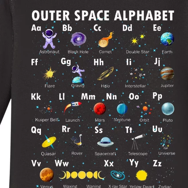 Outer Space Alphabet Kindergarten Teachers Baby Long Sleeve Bodysuit