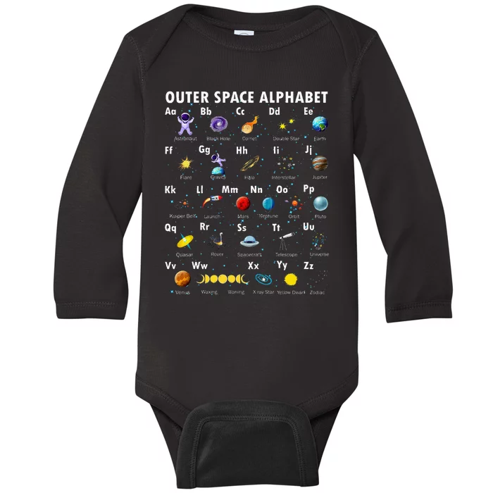 Outer Space Alphabet Kindergarten Teachers Baby Long Sleeve Bodysuit