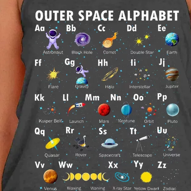 Outer Space Alphabet Kindergarten Teachers Women's Knotted Racerback Tank