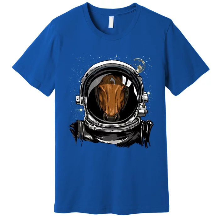 Outer Space Astronaut Horse Face Cow Horse Lover Galaxy Gift Premium T-Shirt