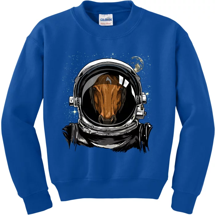 Outer Space Astronaut Horse Face Cow Horse Lover Galaxy Gift Kids Sweatshirt