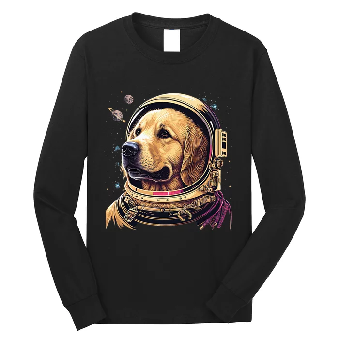 Outer Space Astronaut Golden Retriever Lover Dog Lover Long Sleeve Shirt