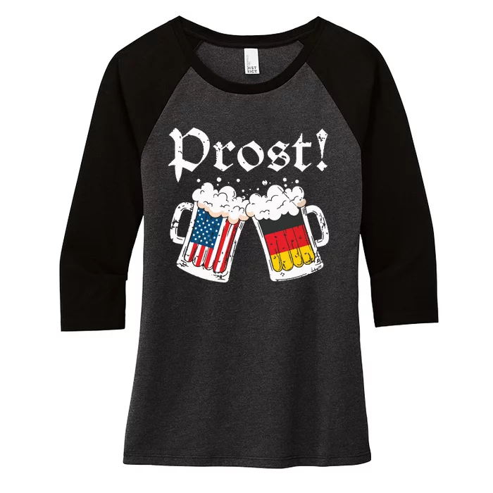 Oktoberfest Shirts American German Flag Beer Prost Women's Tri-Blend 3/4-Sleeve Raglan Shirt