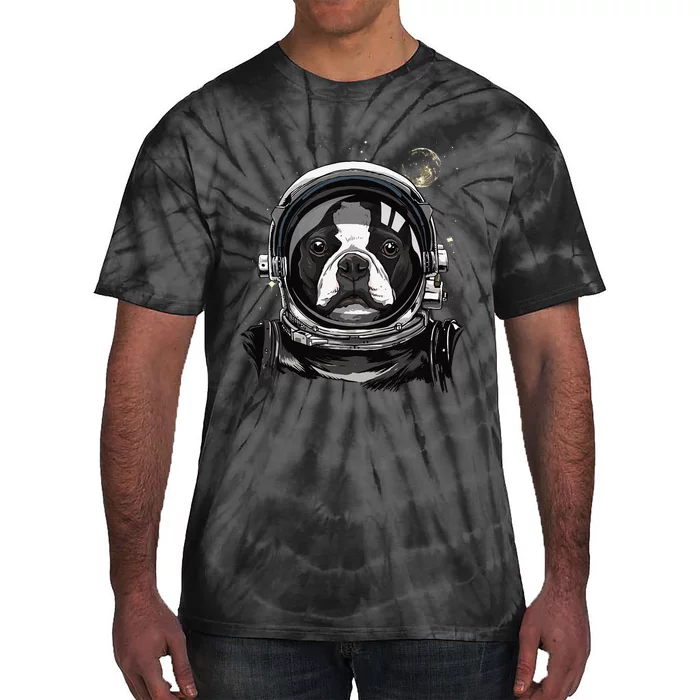 Outer Space Astronaut Boston Bull Terrier Dog Astronomy Tie-Dye T-Shirt