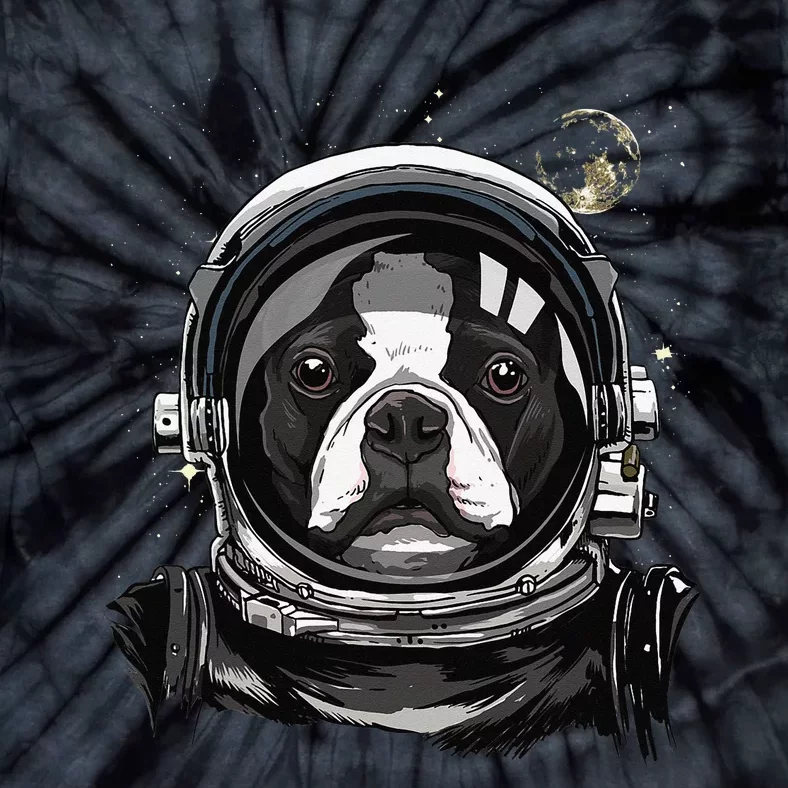 Outer Space Astronaut Boston Bull Terrier Dog Astronomy Tie-Dye T-Shirt