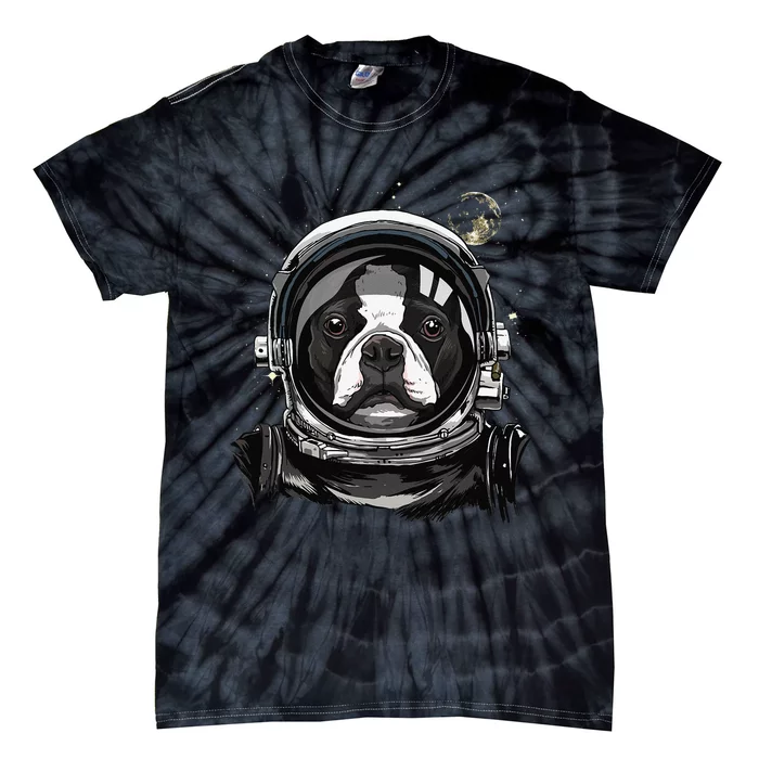 Outer Space Astronaut Boston Bull Terrier Dog Astronomy Tie-Dye T-Shirt