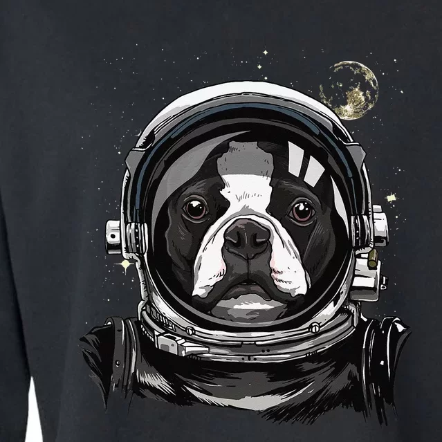 Outer Space Astronaut Boston Bull Terrier Dog Astronomy Cropped Pullover Crew