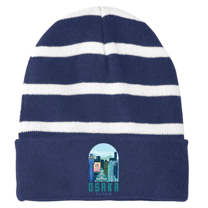 Osaka Japan City Striped Beanie with Solid Band