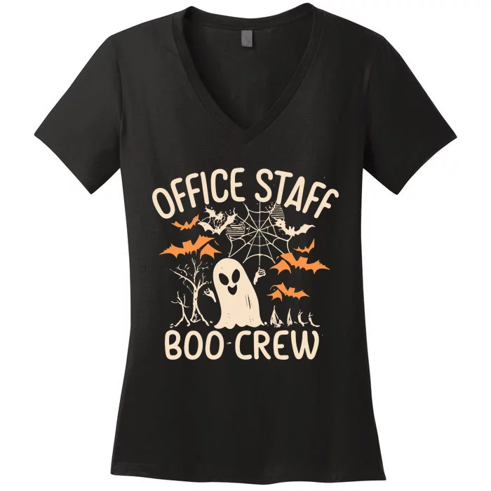 Office Staff Boo Crew Funny Halloween Women's V-Neck T-Shirt