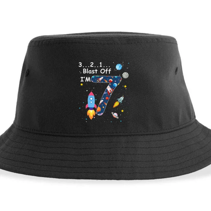 Outer Space Blast Off 7 Year Old 7th Birthday Sustainable Bucket Hat