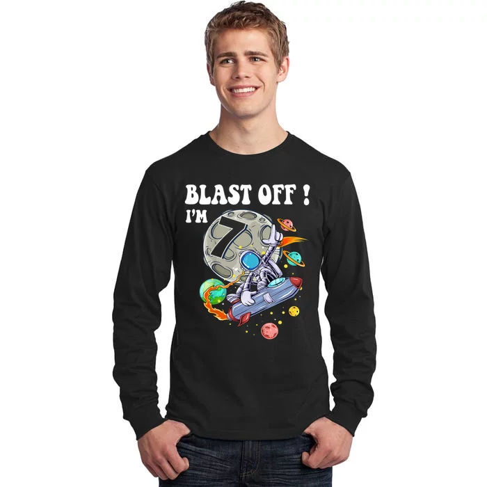 Outer Space Blast Off 7 Year Old 7th Birthday Party Tall Long Sleeve T-Shirt