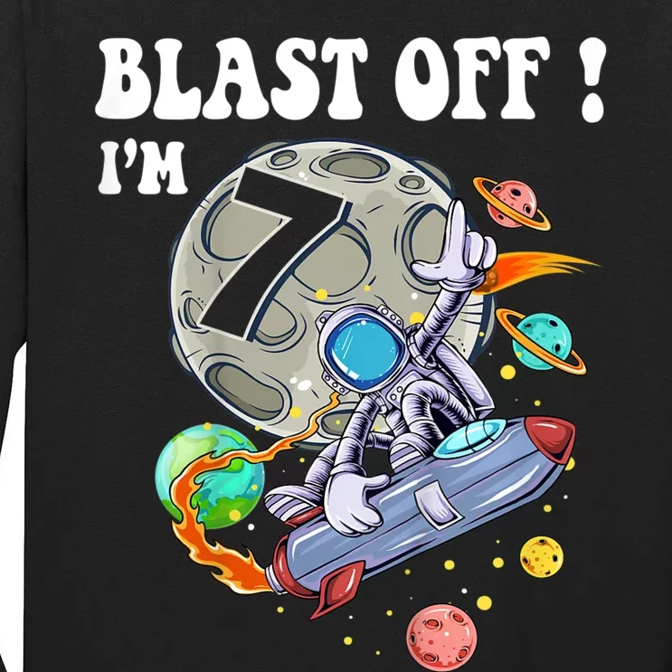 Outer Space Blast Off 7 Year Old 7th Birthday Party Tall Long Sleeve T-Shirt