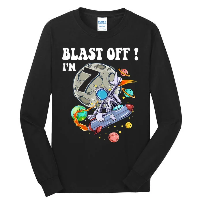 Outer Space Blast Off 7 Year Old 7th Birthday Party Tall Long Sleeve T-Shirt