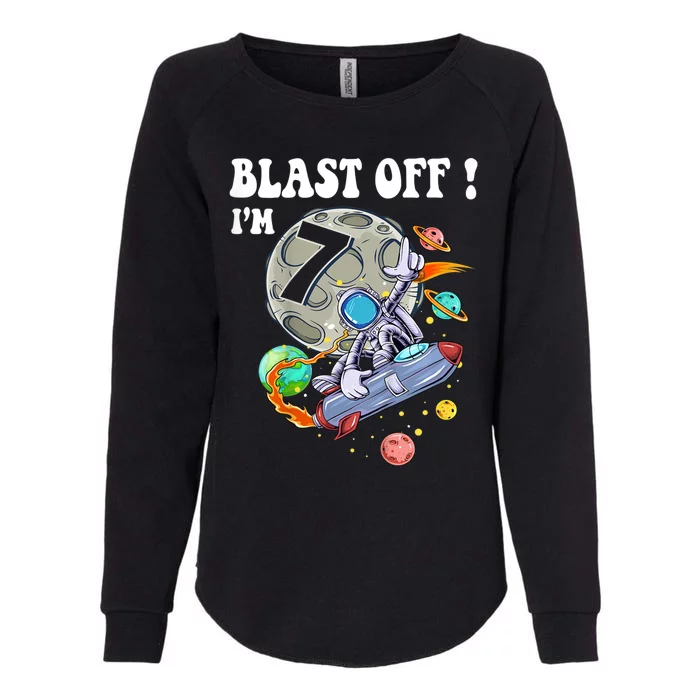 Outer Space Blast Off 7 Year Old 7th Birthday Party Womens California Wash Sweatshirt