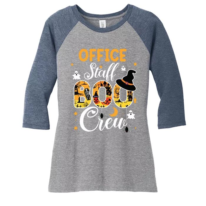 Office Staff Boo Crew Funny Halloween Matching Costume Women's Tri-Blend 3/4-Sleeve Raglan Shirt