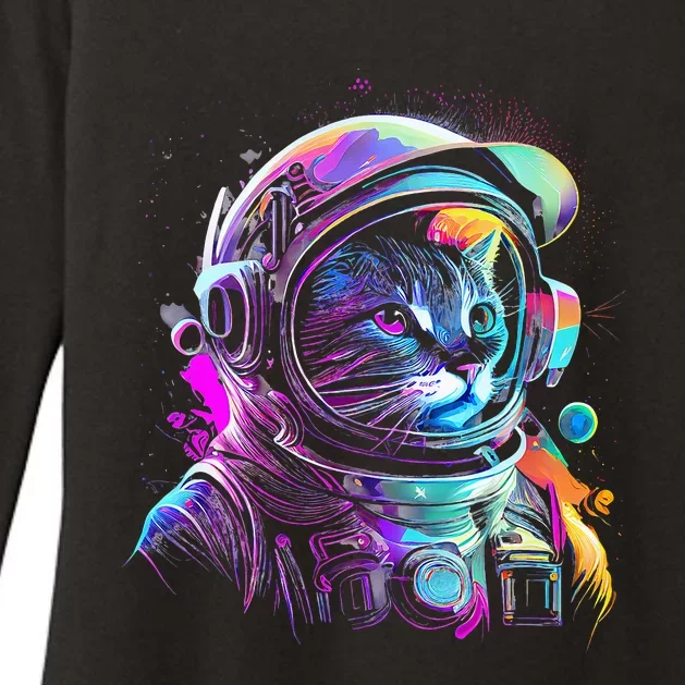 Outer Space Cat Kitty Astronaut Animal Face Womens CVC Long Sleeve Shirt