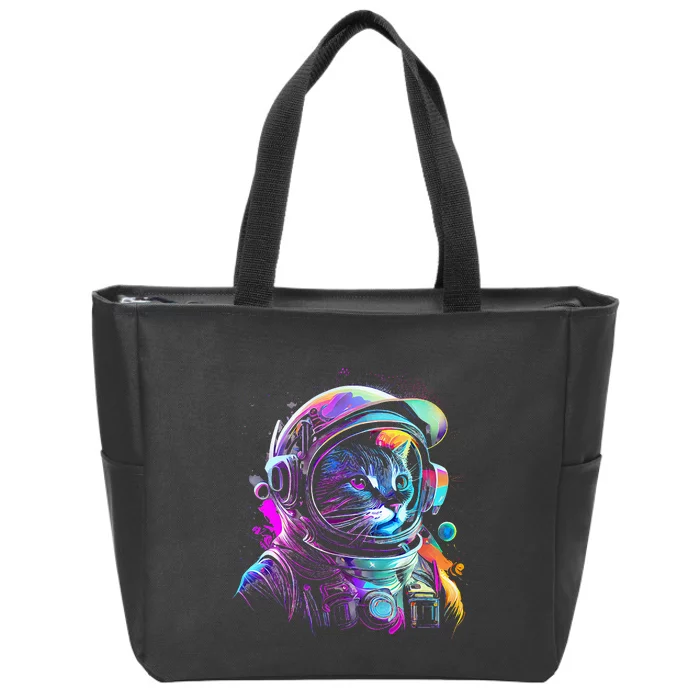 Outer Space Cat Kitty Astronaut Animal Face Zip Tote Bag