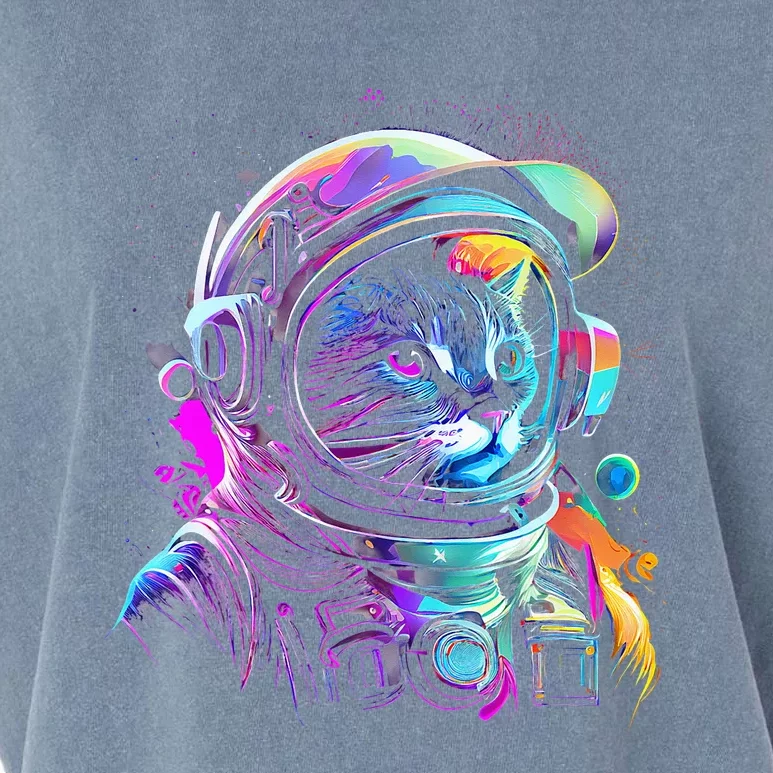 Outer Space Cat Kitty Astronaut Animal Face Garment-Dyed Women's Muscle Tee