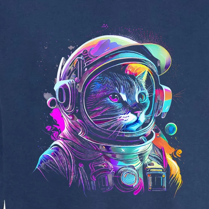 Outer Space Cat Kitty Astronaut Animal Face Garment-Dyed Sweatshirt