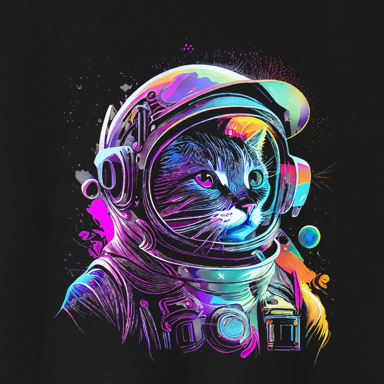 Outer Space Cat Kitty Astronaut Animal Face Galaxy Cat Lover Women's Crop Top Tee