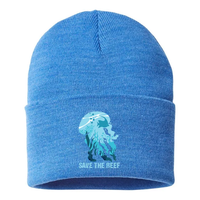 Ocean Sea Creatures Jellyfish Fish Save The Reef Funny Gift Sustainable Knit Beanie