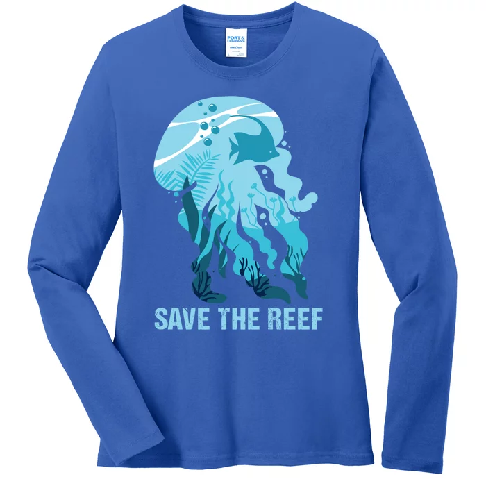 Ocean Sea Creatures Jellyfish Fish Save The Reef Funny Gift Ladies Long Sleeve Shirt