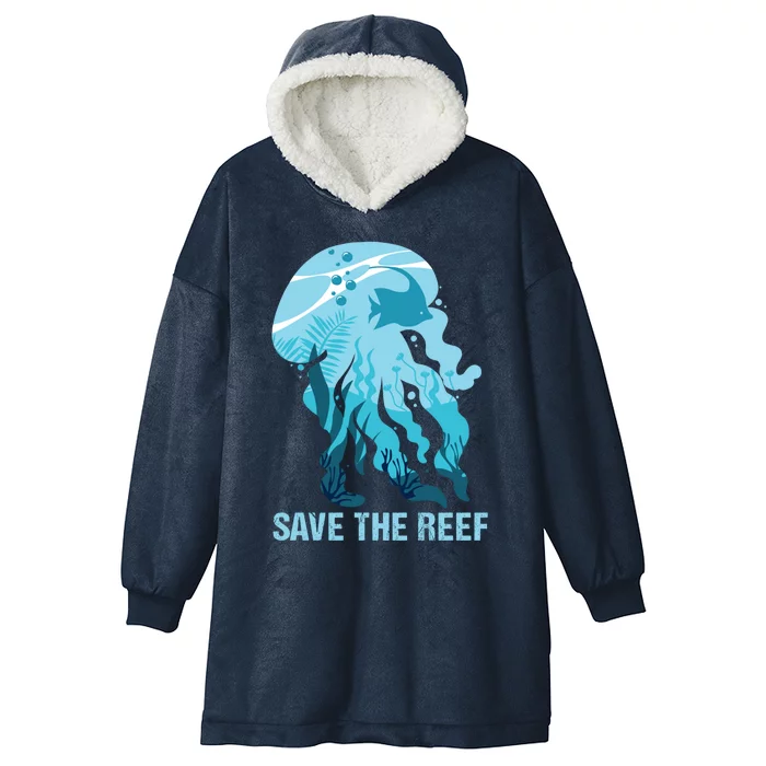 Ocean Sea Creatures Jellyfish Fish Save The Reef Funny Gift Hooded Wearable Blanket