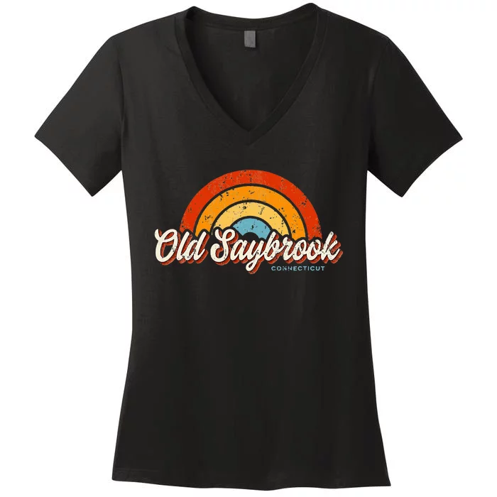 Old Saybrook Connecticut Ct Vintage Rainbow Women's V-Neck T-Shirt