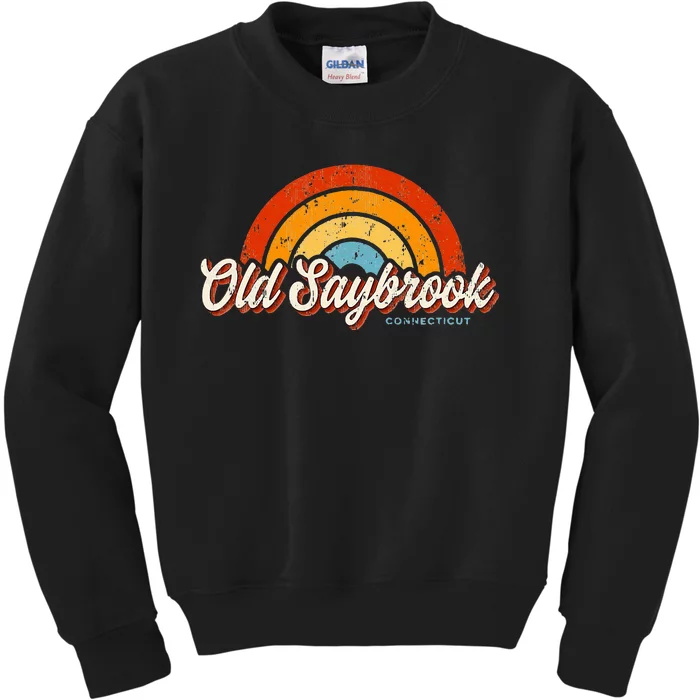 Old Saybrook Connecticut Ct Vintage Rainbow Kids Sweatshirt