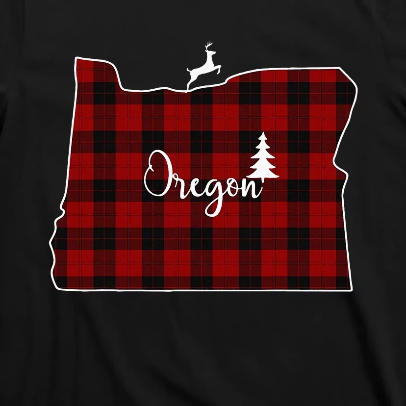 Oregon State Check Plaid Reindeer Christmas Gift For Family T-Shirt