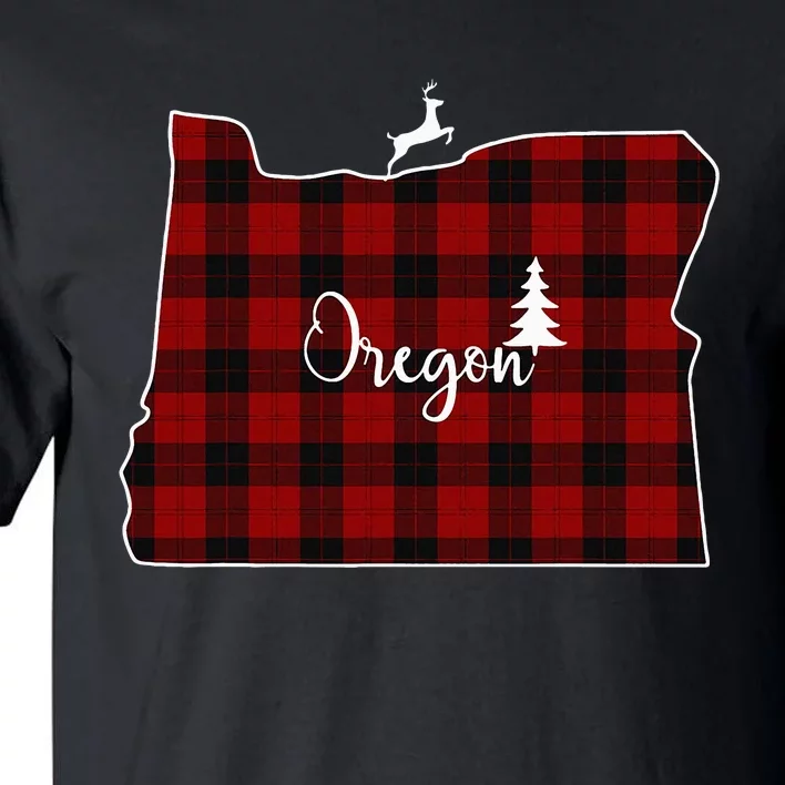 Oregon State Check Plaid Reindeer Christmas Gift For Family Tall T-Shirt