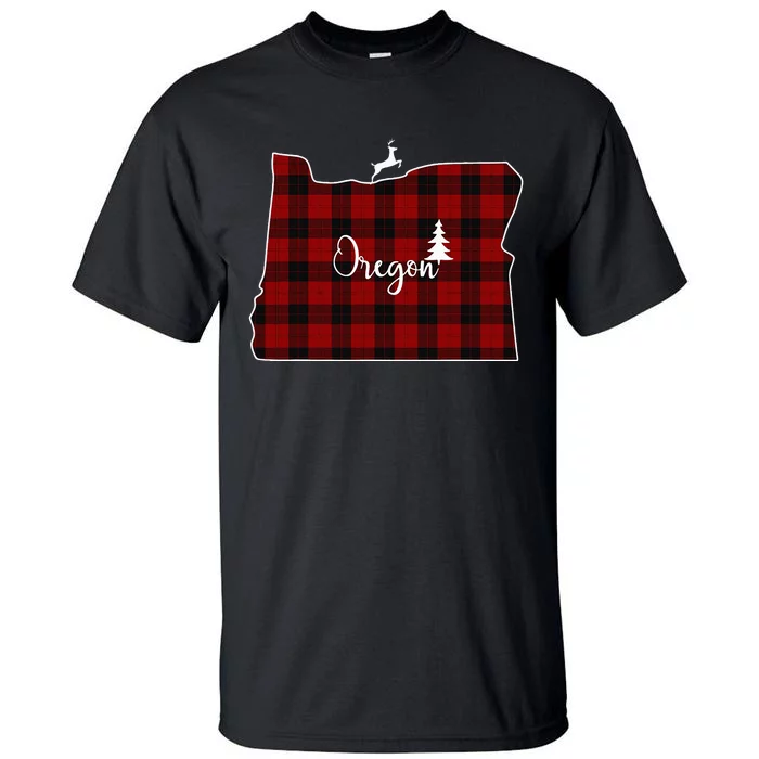 Oregon State Check Plaid Reindeer Christmas Gift For Family Tall T-Shirt