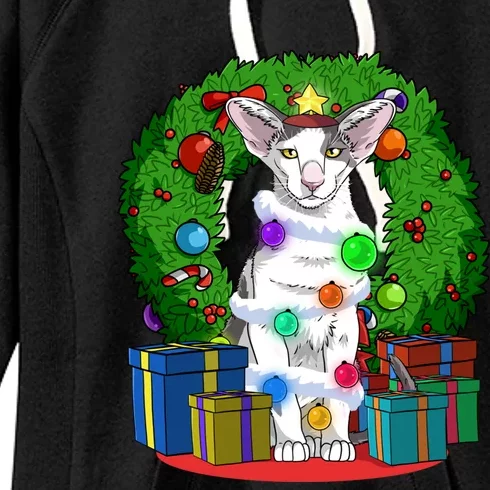 Oriental Shorthair Cat Christmas Tree Xmas Santa Gift Women's Fleece Hoodie